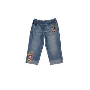 Embroidered Wide Straight Capri Jeans - Sloane Wash